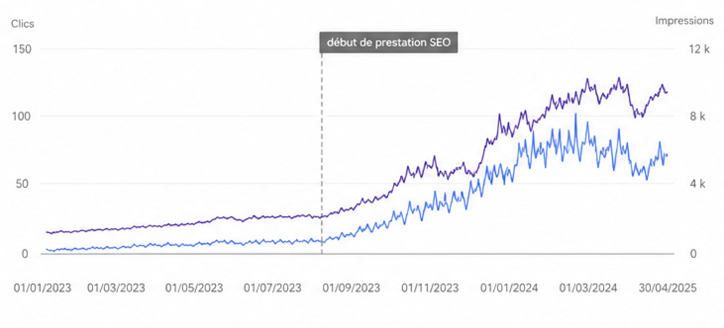 Évolution clics et impressions Google Search Console — artisan local